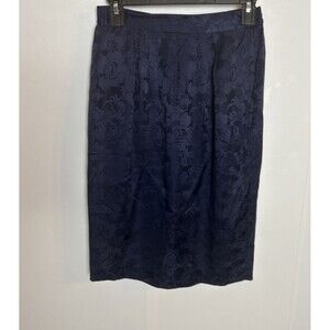 Adrianna Papell Womens Petite 4 Pencil Skirt Blue Silk Floral Zip Lined Feminine
